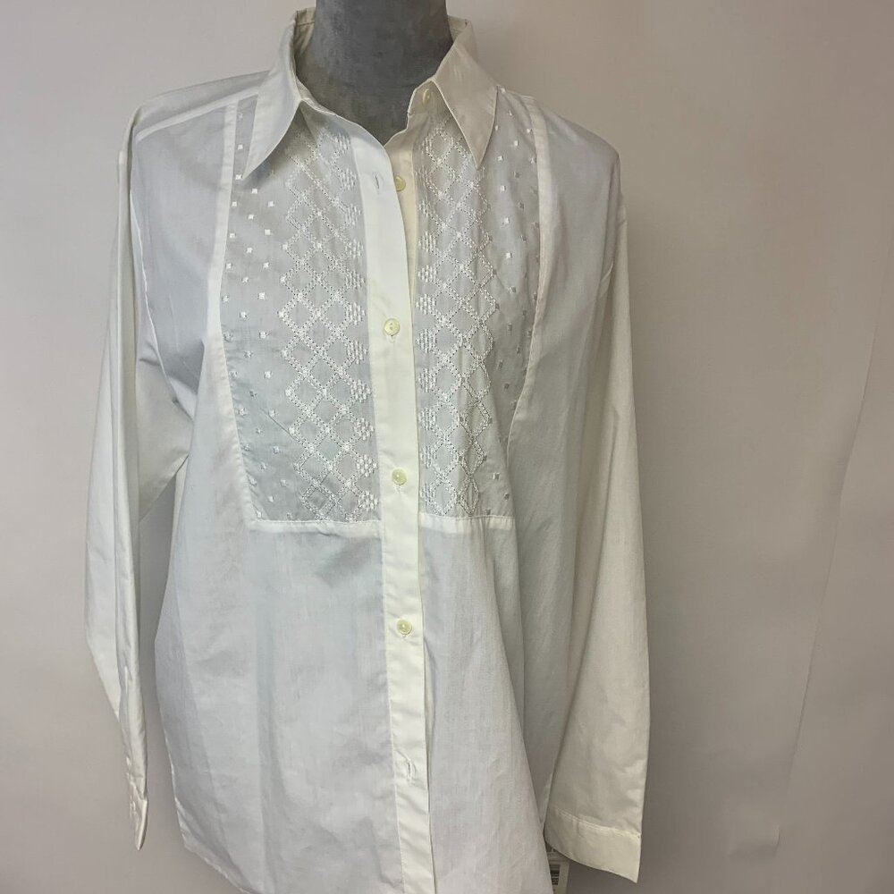 Cricket Blouse Womens Size 12 White Vintage NWT Button up Business Tuxedo Office